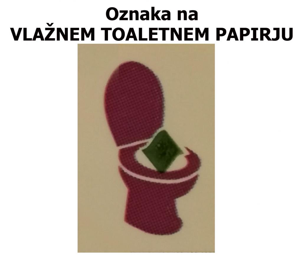 Oznaka na vlažnem toaletnem papirju: sodi v WC školjko.